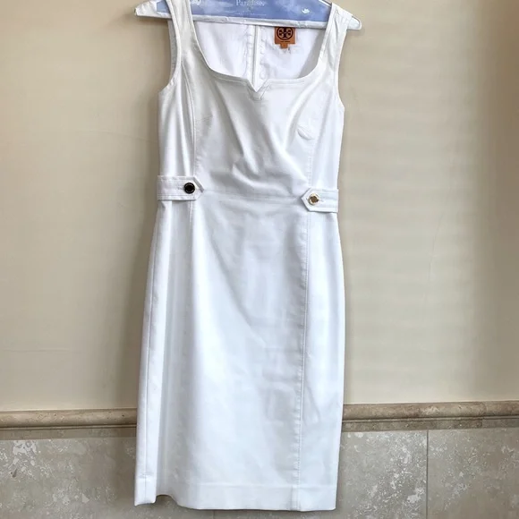 Tory Burch white sheath dress with gold hardware
